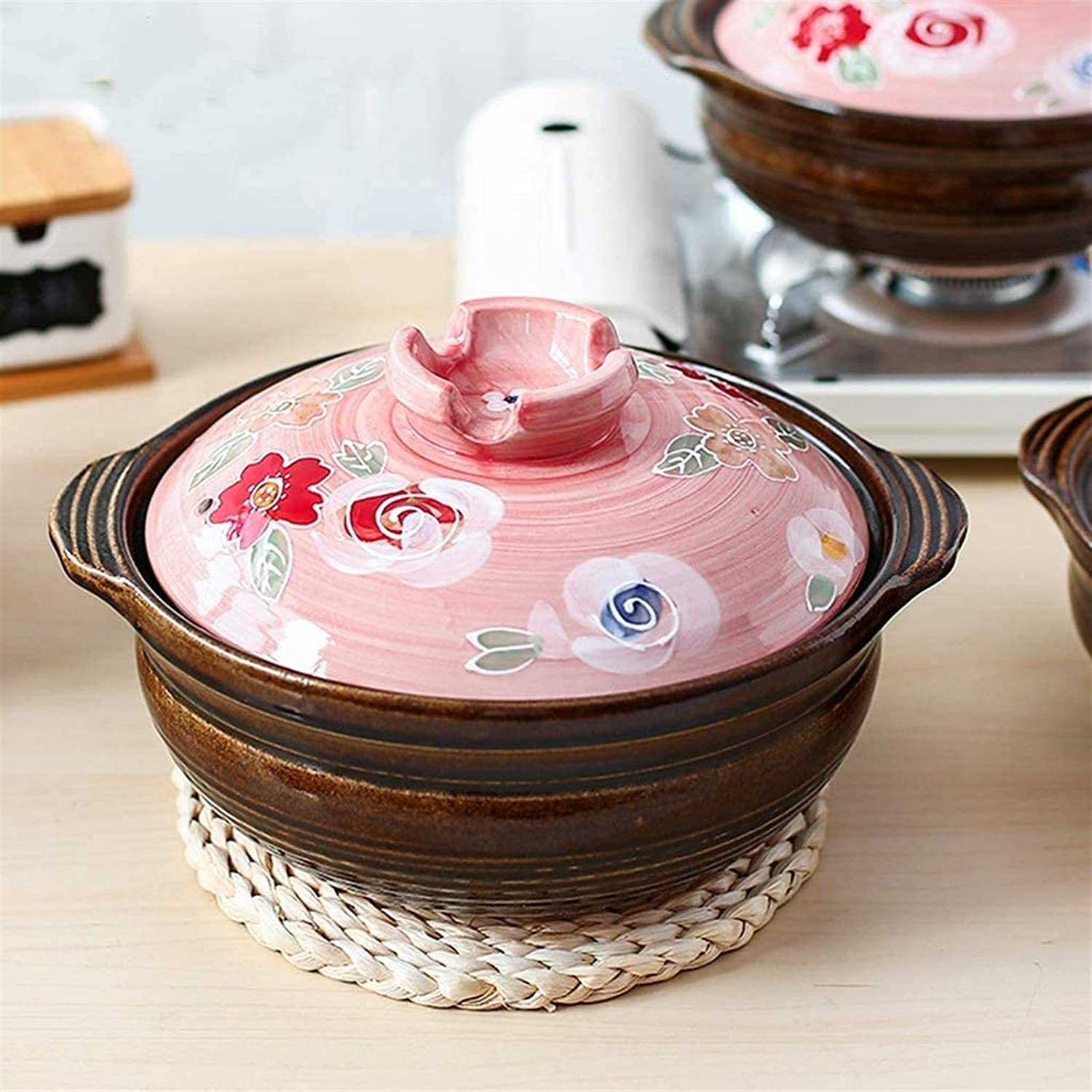 Casseruola Universale con Coperchio, casseruola in Ceramica, pentola in Terracotta Stampata Resistente al Calore, pentola per zuppa Resistente al Calore, pentola a cottu