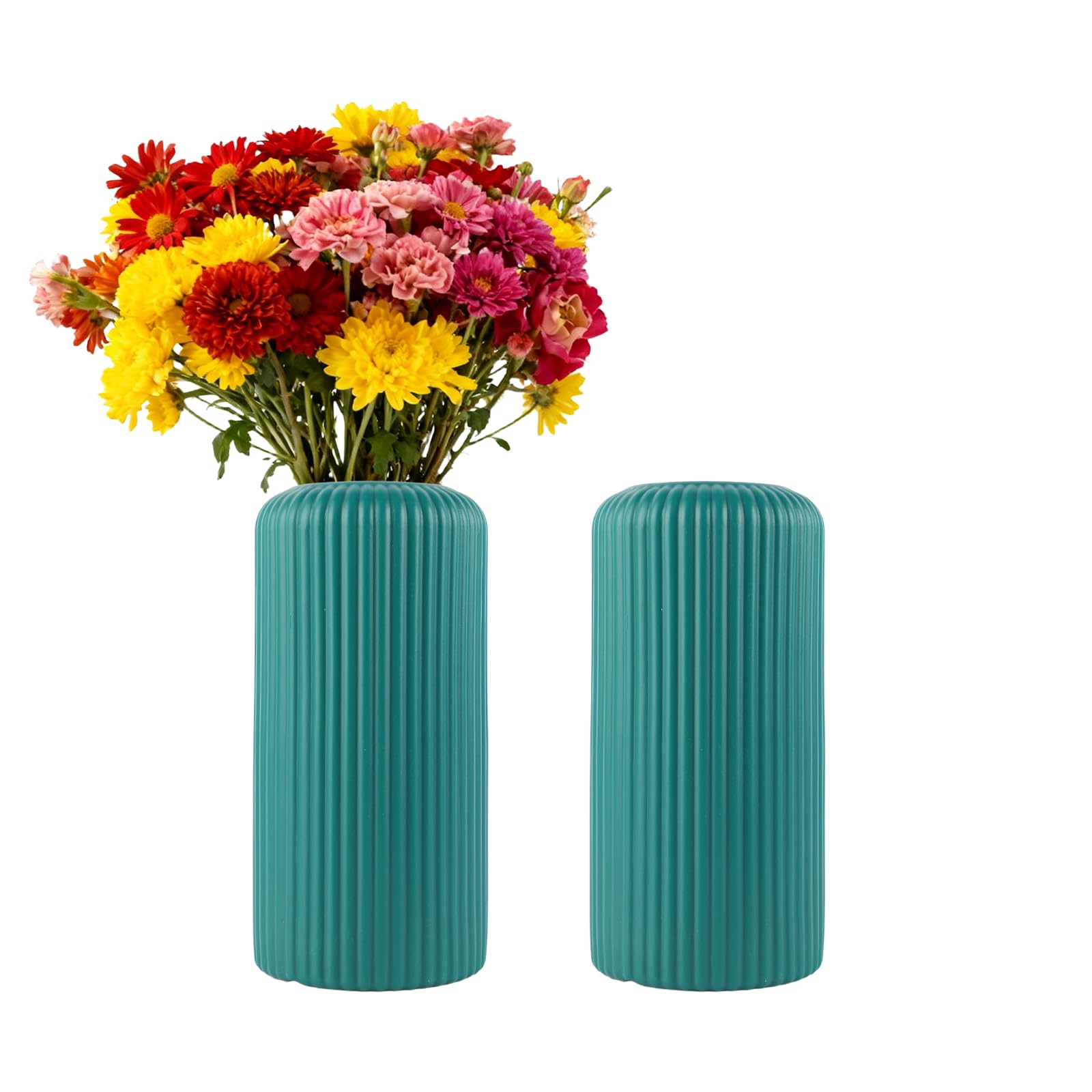 Jarrones plásticos verdes de 20x10 cm con diseño a rayas elegantes