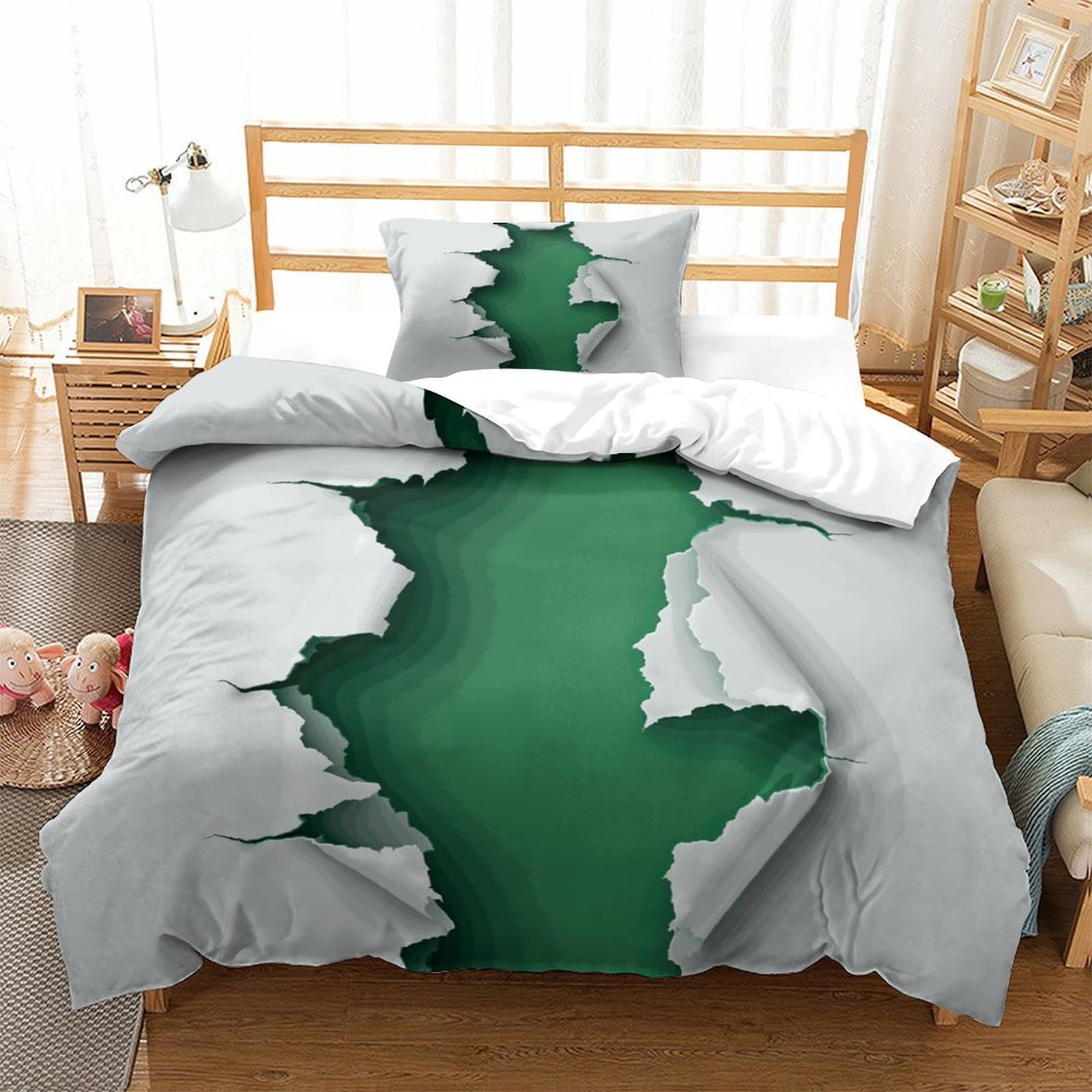 P1S9U7W5Y 3D Printed Cracked Pattern Duvet Cover Set 3pcs Microfiber Torn Bedding Set Single（135x200cm）