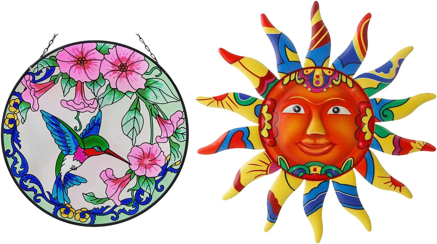 VEWOGARDEN 12'' Hummingbird Stained Glass Window Hangings Colorful Suncatcher Panel