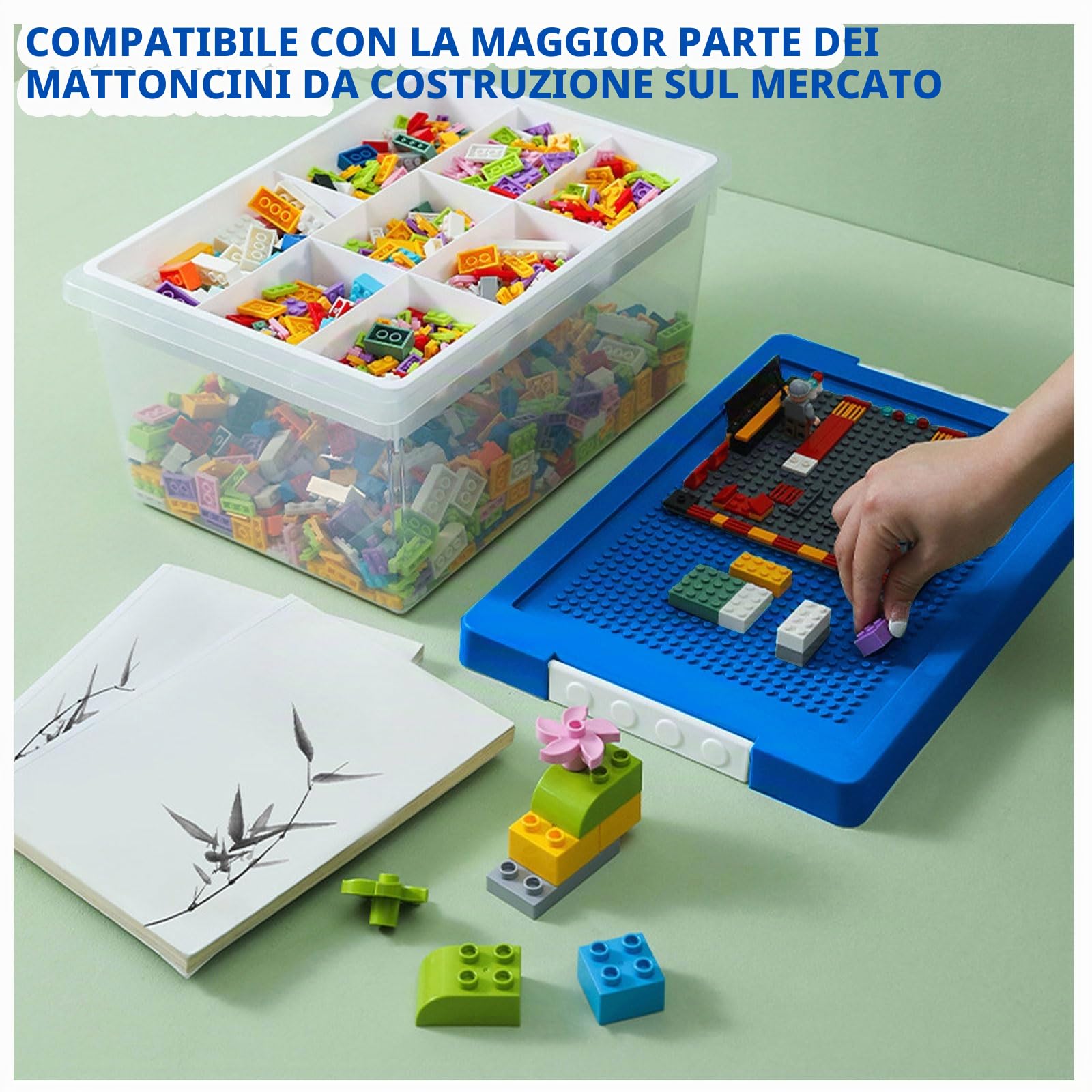 Greentainer Contenitori portaoggetti con coperchi per Lego Cube Scatola dei giocattoli per bambini Scatole di plastica impilabili Organizzatore con vassoio rimovibile Contenitori artigianali per