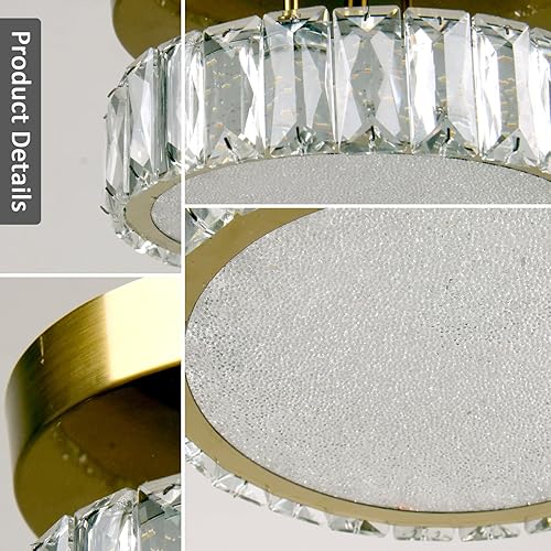 Miniatura 7 de Qieynel Candelabros de cristal modernos dorados con control remoto empotrado, lámpara de techo LED con cristales para baño, cocina, oficina,