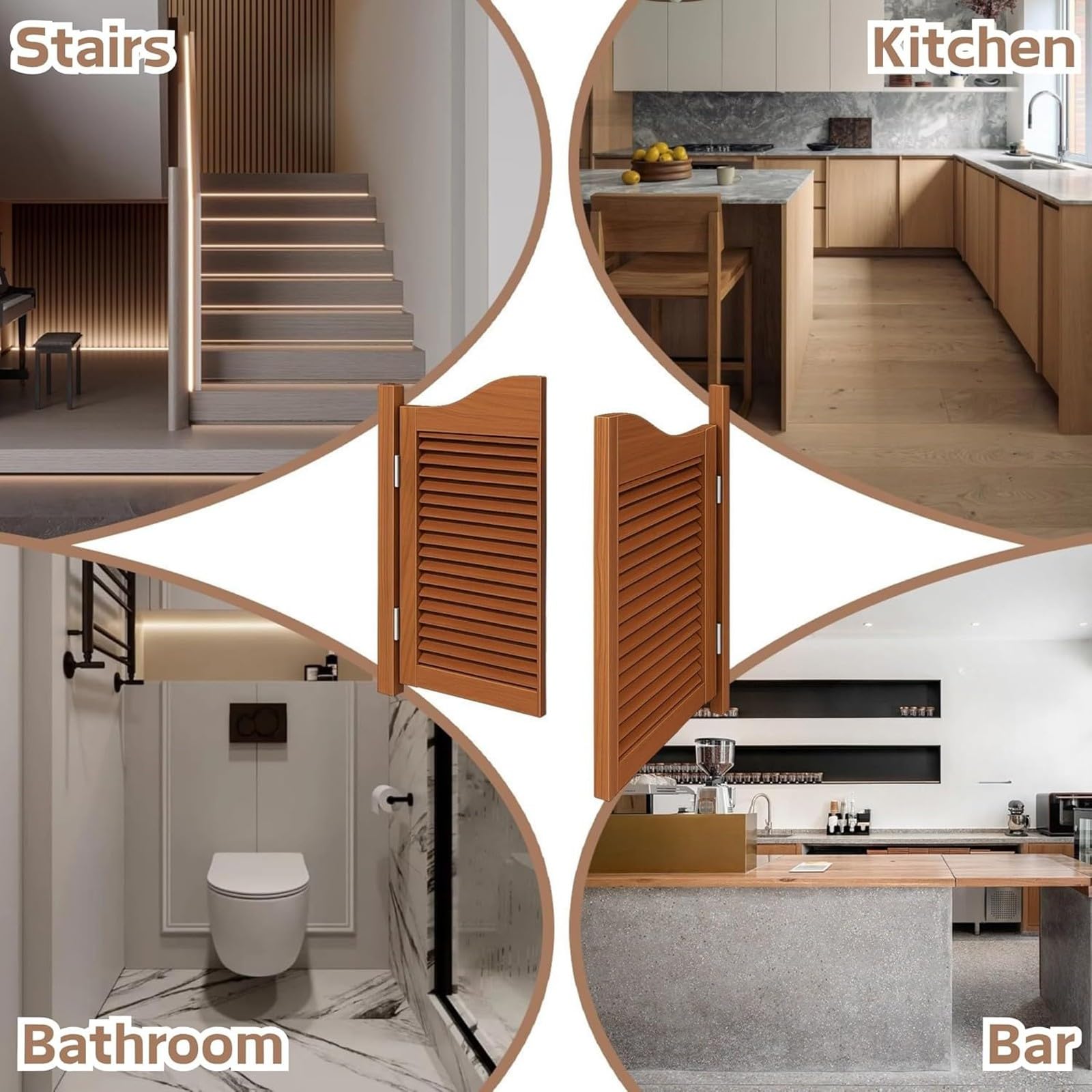 Porte Interne A Persiana In Legno Massello, Porta Stile Saloon, Western Da Cowboy, Divisorio Battente Con Chiusura Automatica - Design Mezza Staccionata(C,102x91cm/40x36in)