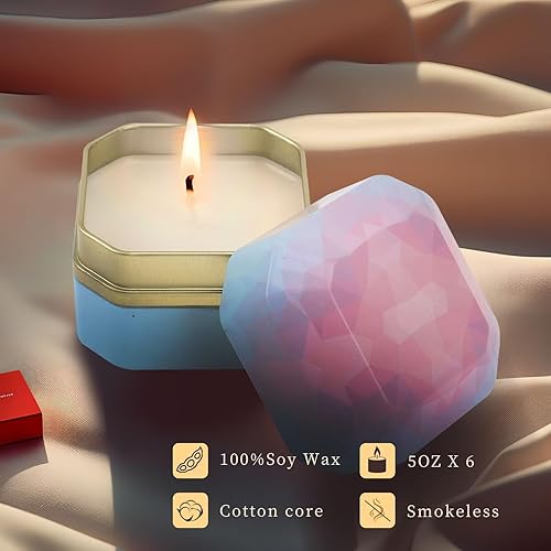 Miniatura 4 de HOME & RELAX Juego de 6 velas perfumadas en caja de lata, regalo ideal para hidroterapia, boda, cumpleaños, vacaciones, fiesta, larga duración,