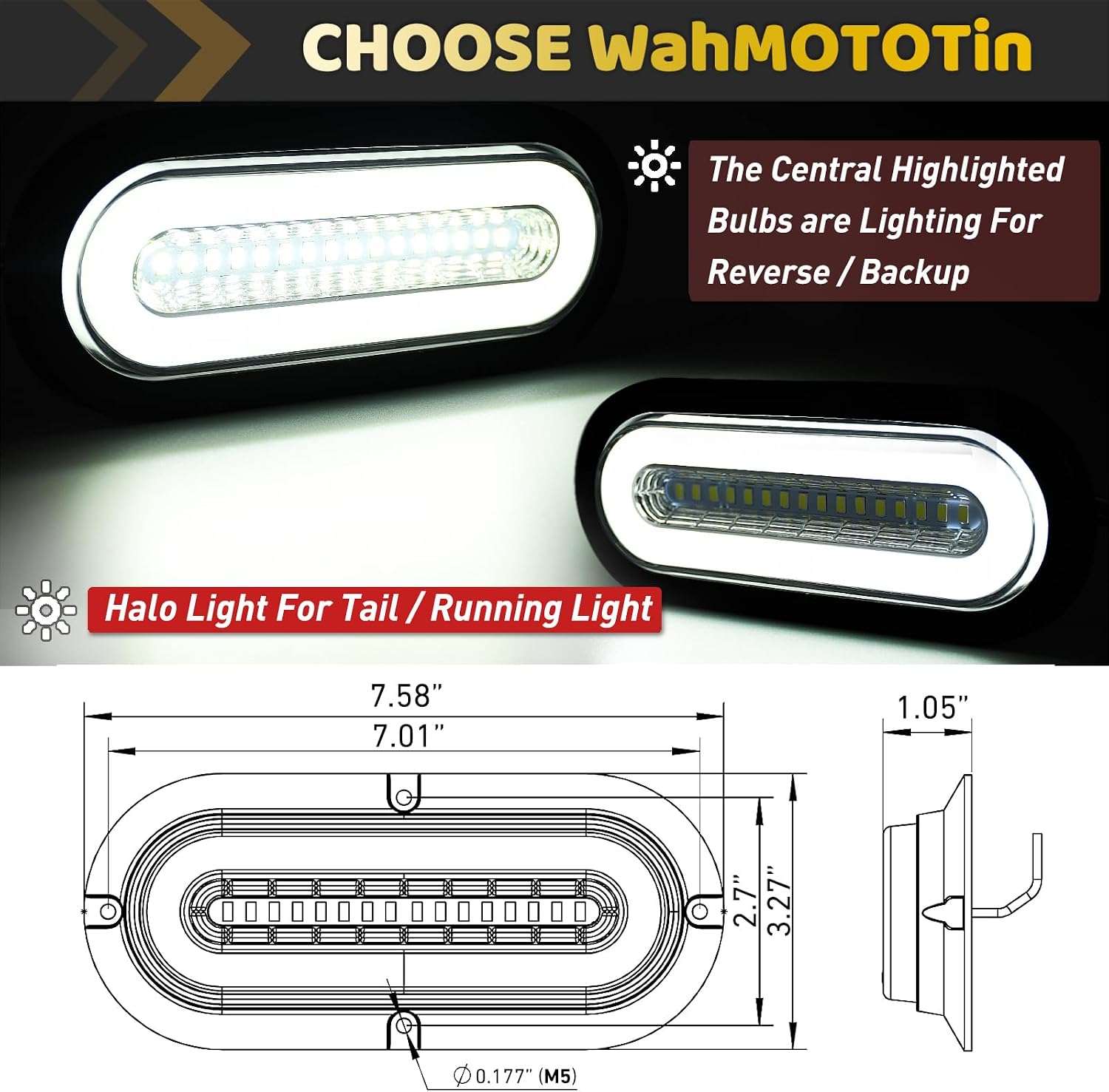 2Pcs 6" inch Smoked Lens Oval White Halo 52 LEDs Trailer Lights w/Flange Surface Mount Reverse Back up Tail Light【Patented】 Sealed Submersible IP67 for Boat/Truck/RV/Van, DC 12V