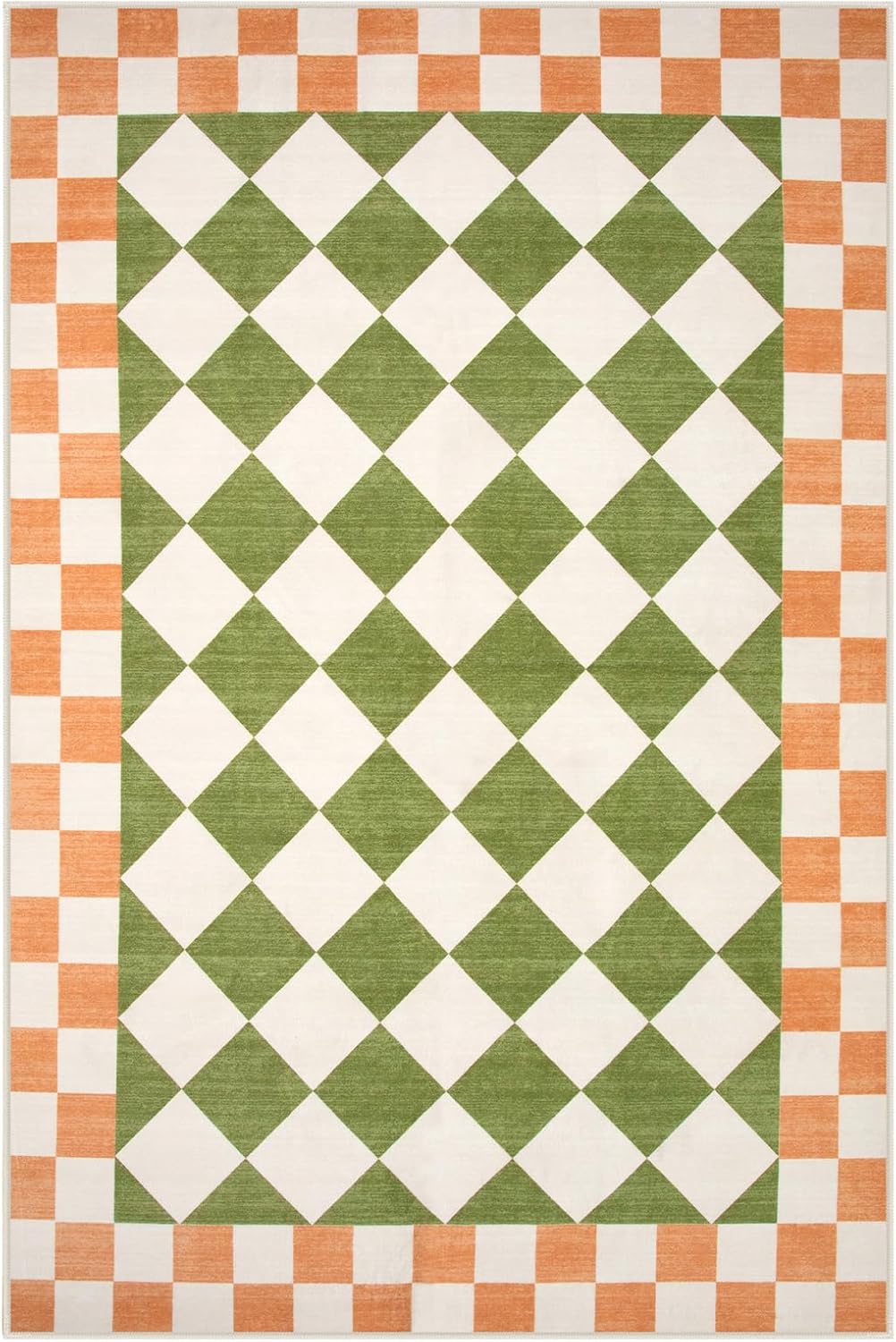 Morebes Green Checkered Rugs for Living Room, 4x6 Washable Area Rug for Bedroom, Geometric Checkerboard Soft Low Pile Playroom Rug, Non Slip Carpet for Dining Room Nursery Dorm Home Decor - Image 8