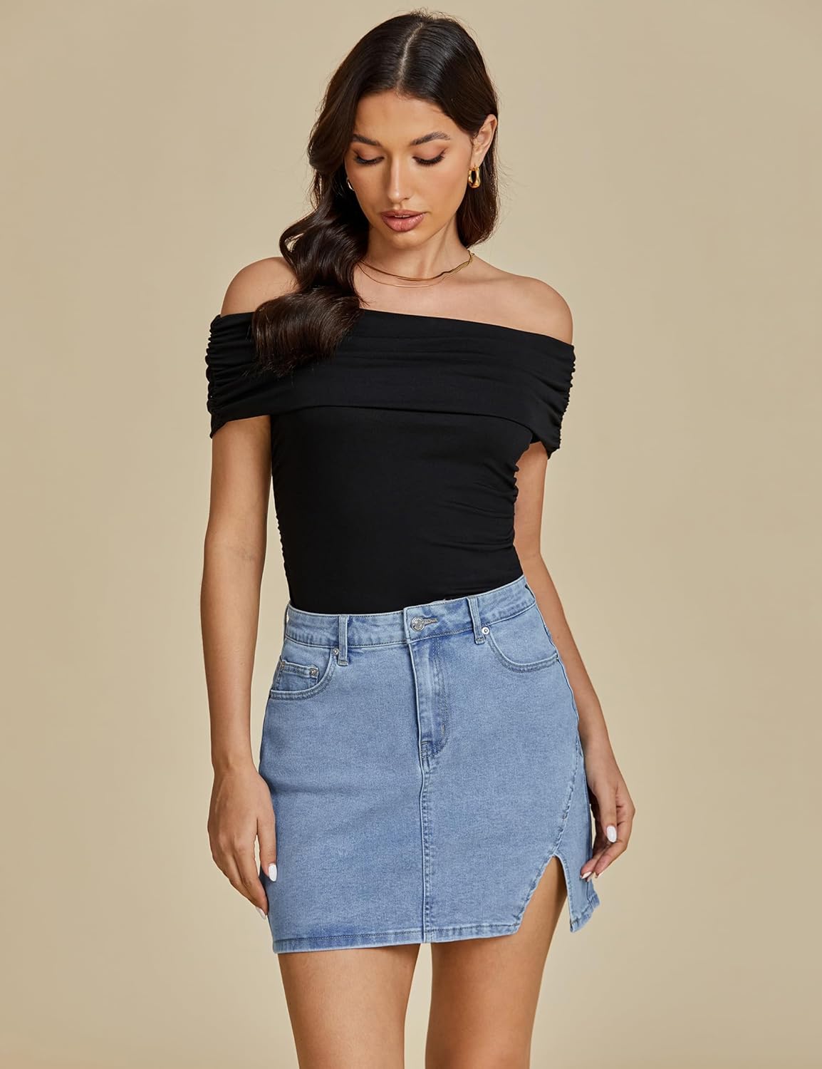 luvamia Jean Skirts for Women Denim High Waisted Stretchy Denim Skirt with Slit Trendy Casual Slim Fit Short Skirts - Image 4