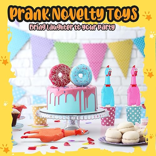 Miniatura 9 de Honoson 32 piezas de juguete de goma de pollo para perros de 12 pulgadas, juguete de pollo gritando, novedoso juguete chirriante que hace ruido