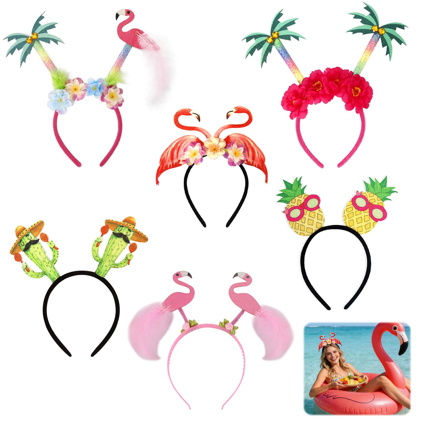 CutitiUU 6 PCS Headbands for Hawaiian Themed Hair Accessories Headdress for Halloween Carnival Cosplay Hawaiian Summer Party Seaside Dancing Carnival Atmosphere Headgear For Adults