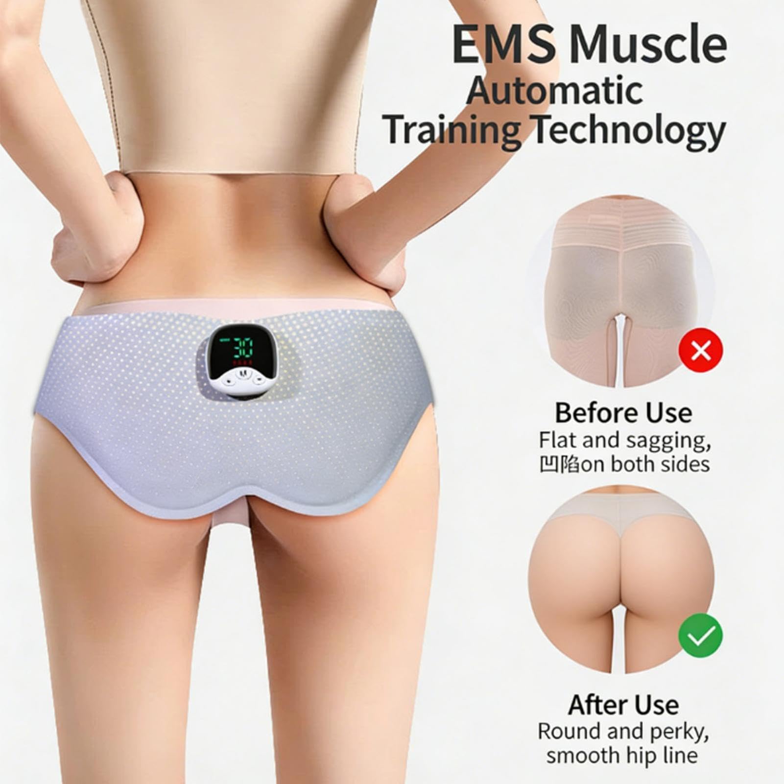 Generico Elettrostimulatore per Glutei EMS | Cintura Tonificante con 10 modalità e 30 Intensità | Trainer per Fianchi Ricaricabile per Uomo e Donna | Grigio Argento