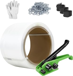 Heavy Duty Banding Strapping kit Contain 3/4"x 330' Composite Cord Packaging Straps & 100 Metal Wire Buckles 50 Plastic Edge Protectors Tensioner with Cutter Tool Glove