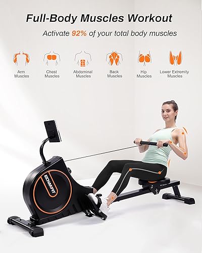 Miniatura 6 de ECHANFIT Máquina de remo con pantalla LCDretroiluminaciónmonitor electrónico opcional, resistencia magnética ajustable de 1632 niveles, capacidad de