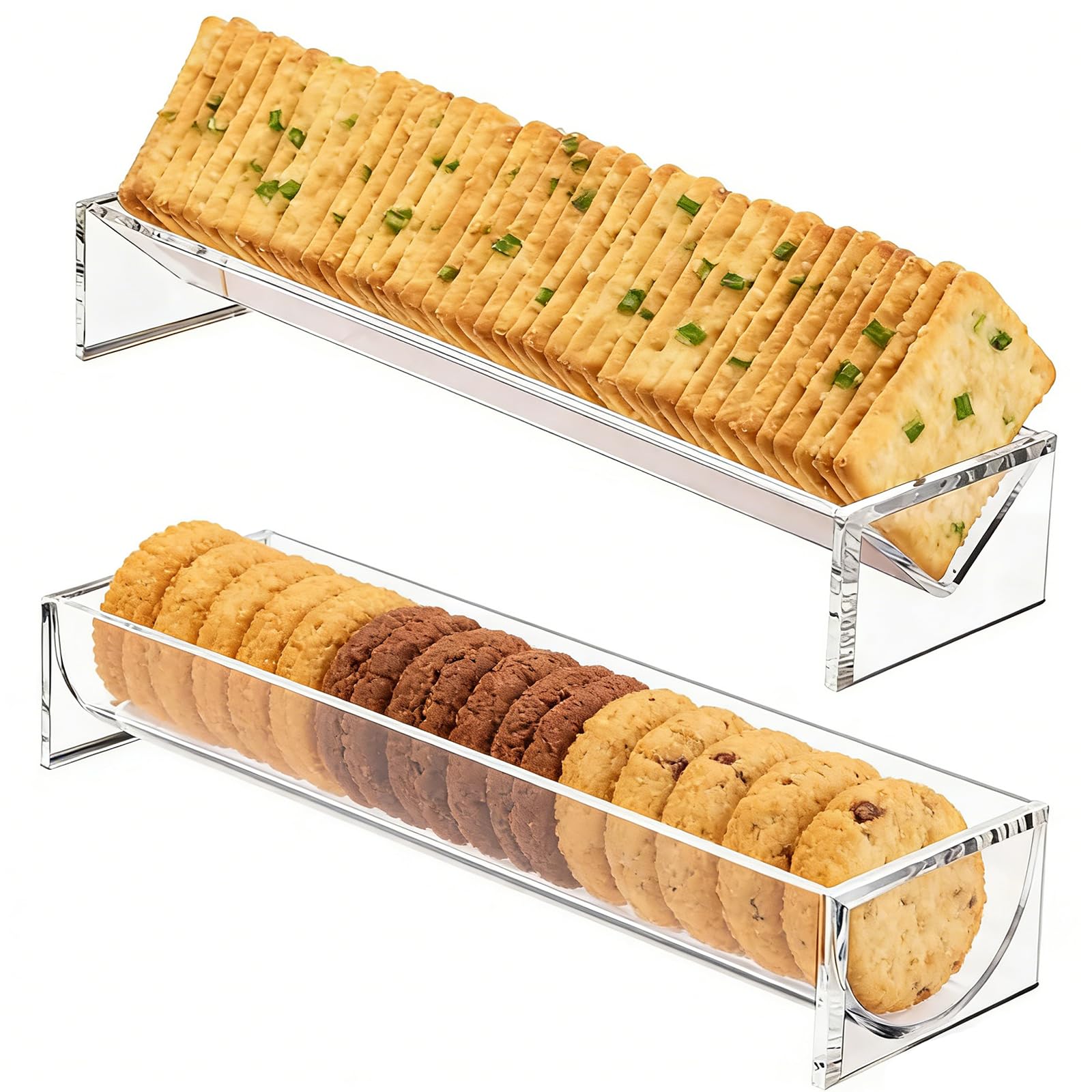 Plateau à craquelins en acrylique transparent Lot de 2 présentoirs de service légers