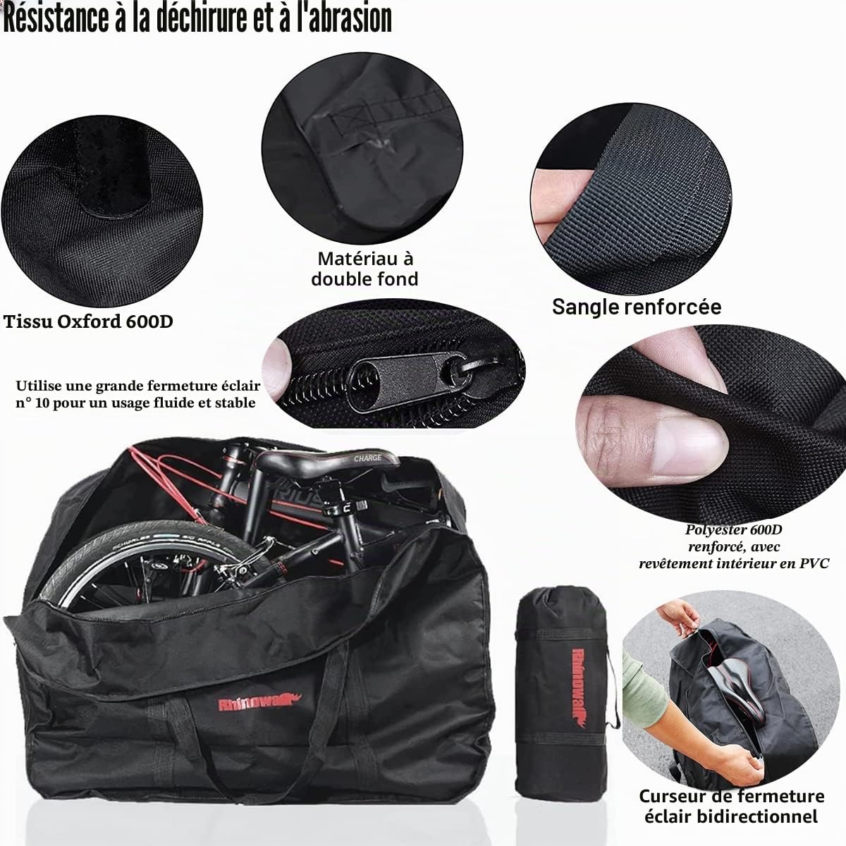 Sac de transport pliable pour vélo, voyage en avion, en train (35,6 cm à 50,8 cm)