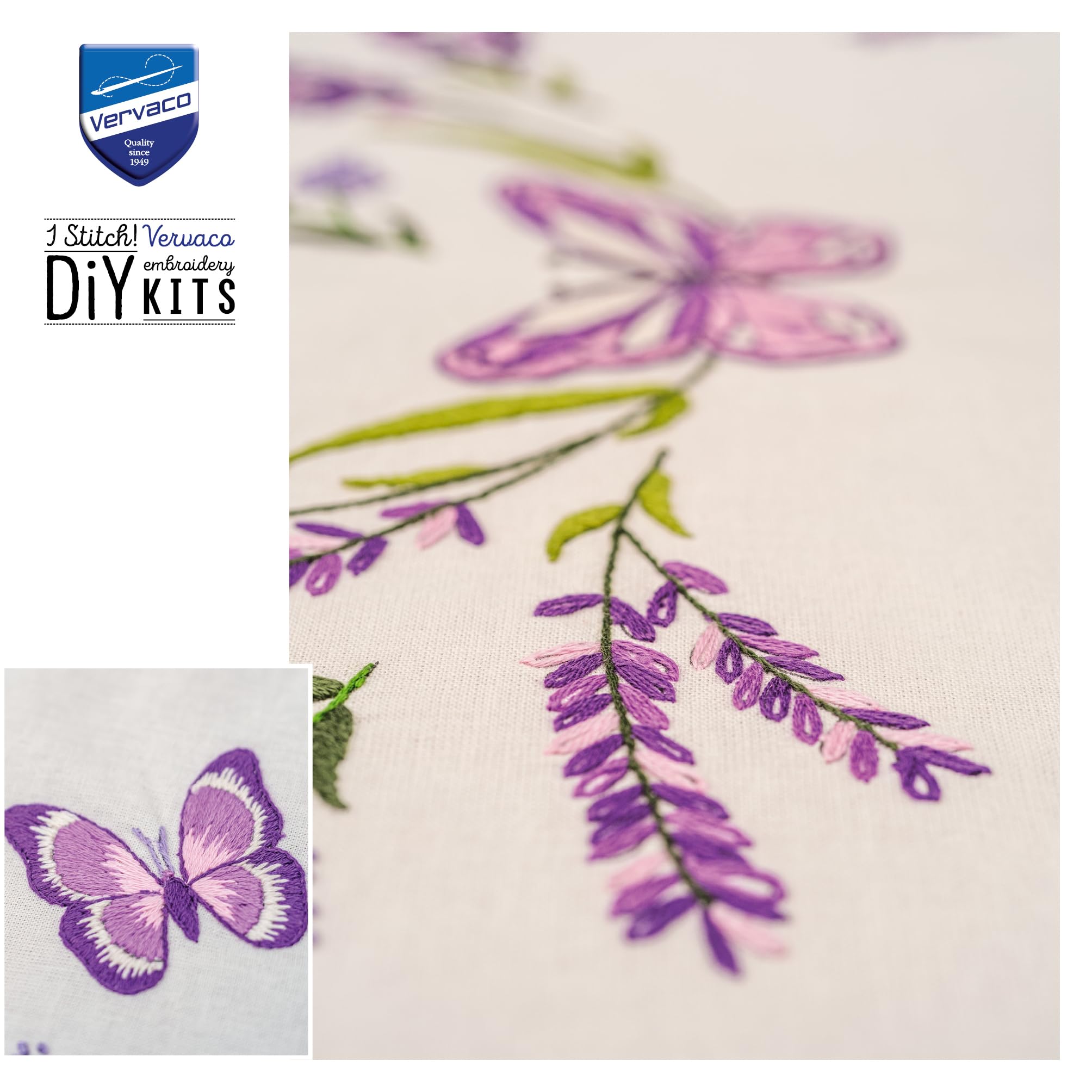 VERVACO Kit Bordado Mantel Set Completo Bordado Tela Impresa LAVANDA Decoracion Para Manualidades Principiantes Completo DIY Adultos Set Creativo Regalo ca. 75 x 75 cm Embroidery