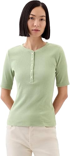 GAP Henley de manga corta acanalada para mujer