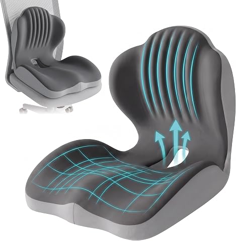 Memory Foam Seat Cushion with Lumbar Support, L-Shaped, Gray