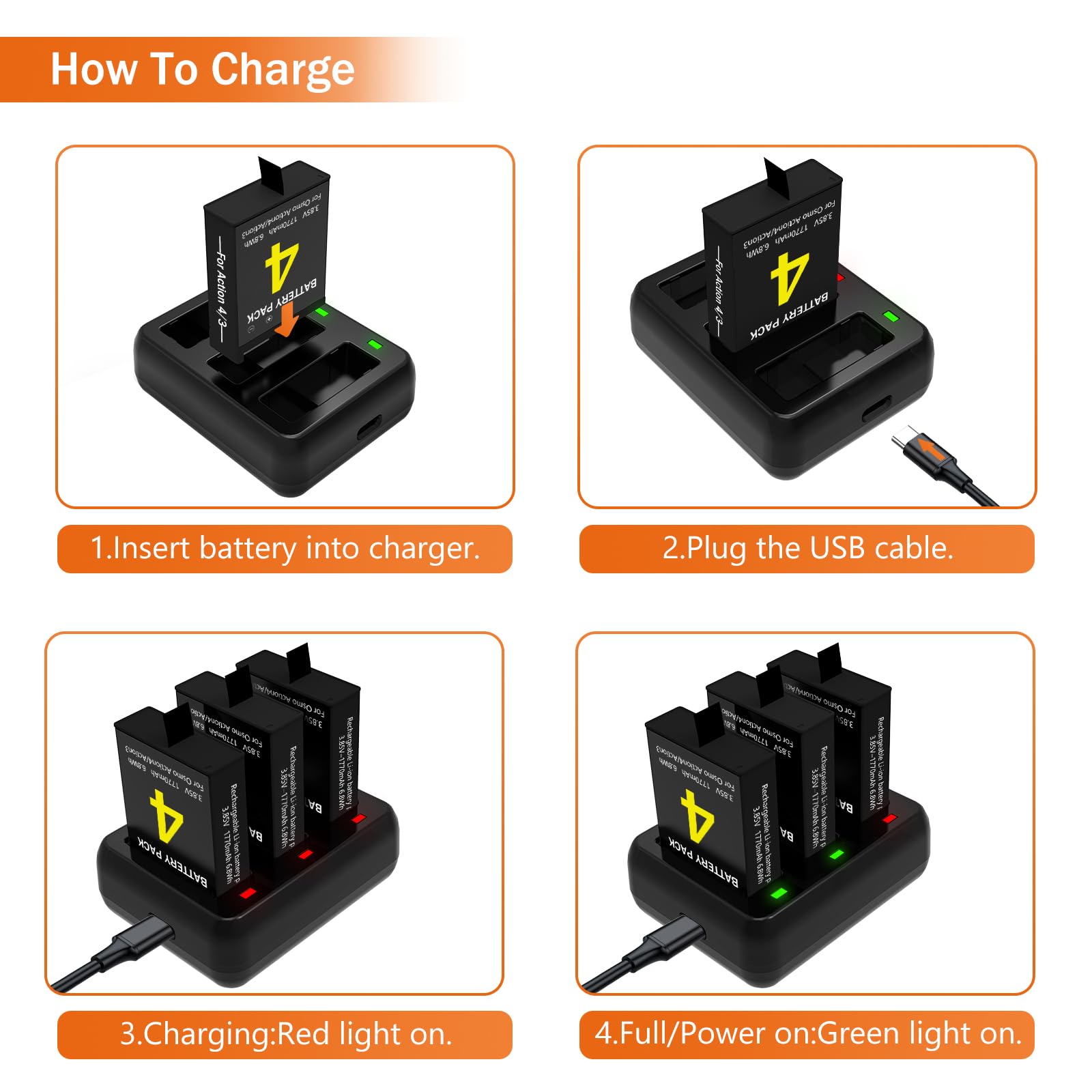 Batterie Compatible Osmo AB1 Pour DJI Osmo Action - 1220 MAh - Li-Ion - Pour Caméra Sport - 4
