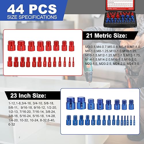 Miniatura 11 de Comprobador de rosca de tuerca y perno – 26 piezas de calibre de tuerca y perno alojados individualmente en la caja (14 pulgadas y 12 métricas)