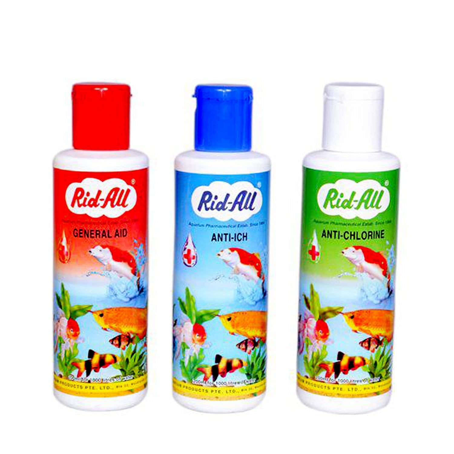 Rid-All 3 in 1 Aquarium Combo Starter Fish Medicine Pack 120Ml Each (Anti Chlorine, Anti Ich, General Aid)