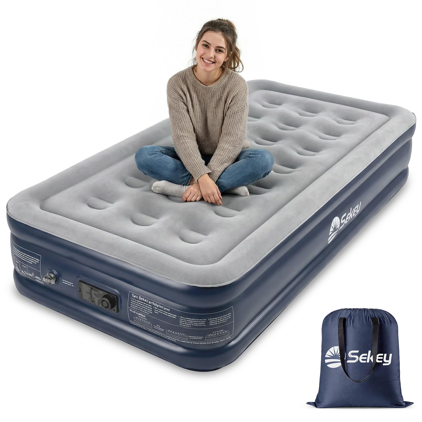 Sekey XXL Luftmatratze selbstaufblasend für 1 Person 203×102×40cm, extra hohes Luftbett Einzelbett mit integrierter Pumpe, angenehm weiche, beflockte Oberfläche, schnell aufblasbar und platzsparend