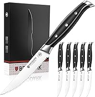 Vista 1 de BRODARK Juego de 6 cuchillos para carne de 4.5 pulgadas con mango de espiga completa, juego de cuchillos para carne de acero inoxidable de alto