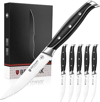BRODARK 4.5 In Serrated Steak Knives Set of 6, with a Gift Box