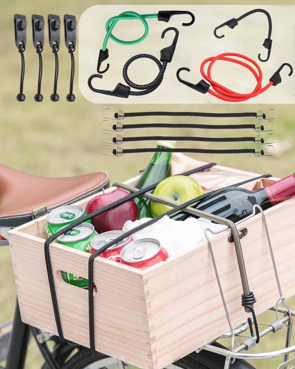 16 Pack Bungee Cords with Hooks, Heavy Duty Elastic Straps for Bike, Motorcycle & Cargo (39.4"/23.6"/17.7"/11.8"), Includes Tent Clips & Tie-Down Straps