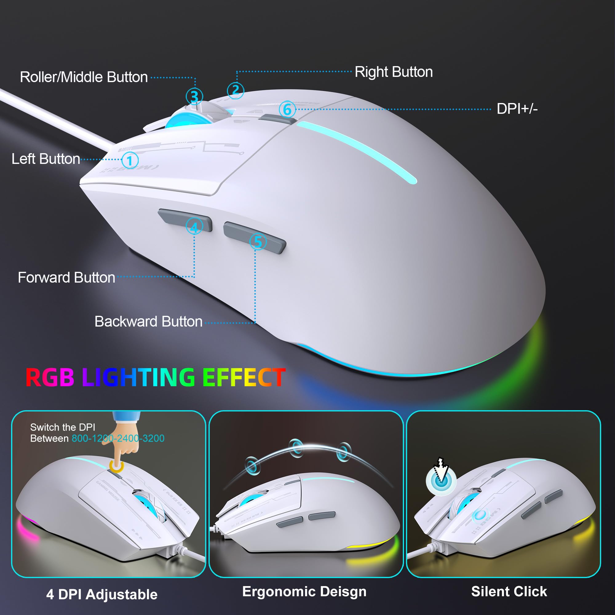 Snpurdiri Combinazione di tastiera e mouse con cavo, tastiera meccanica compatta a 81 tasti, tasti rotondi retrò retroilluminati blu ghiaccio, tastiera da gioco per laptop, facile da trasportare in