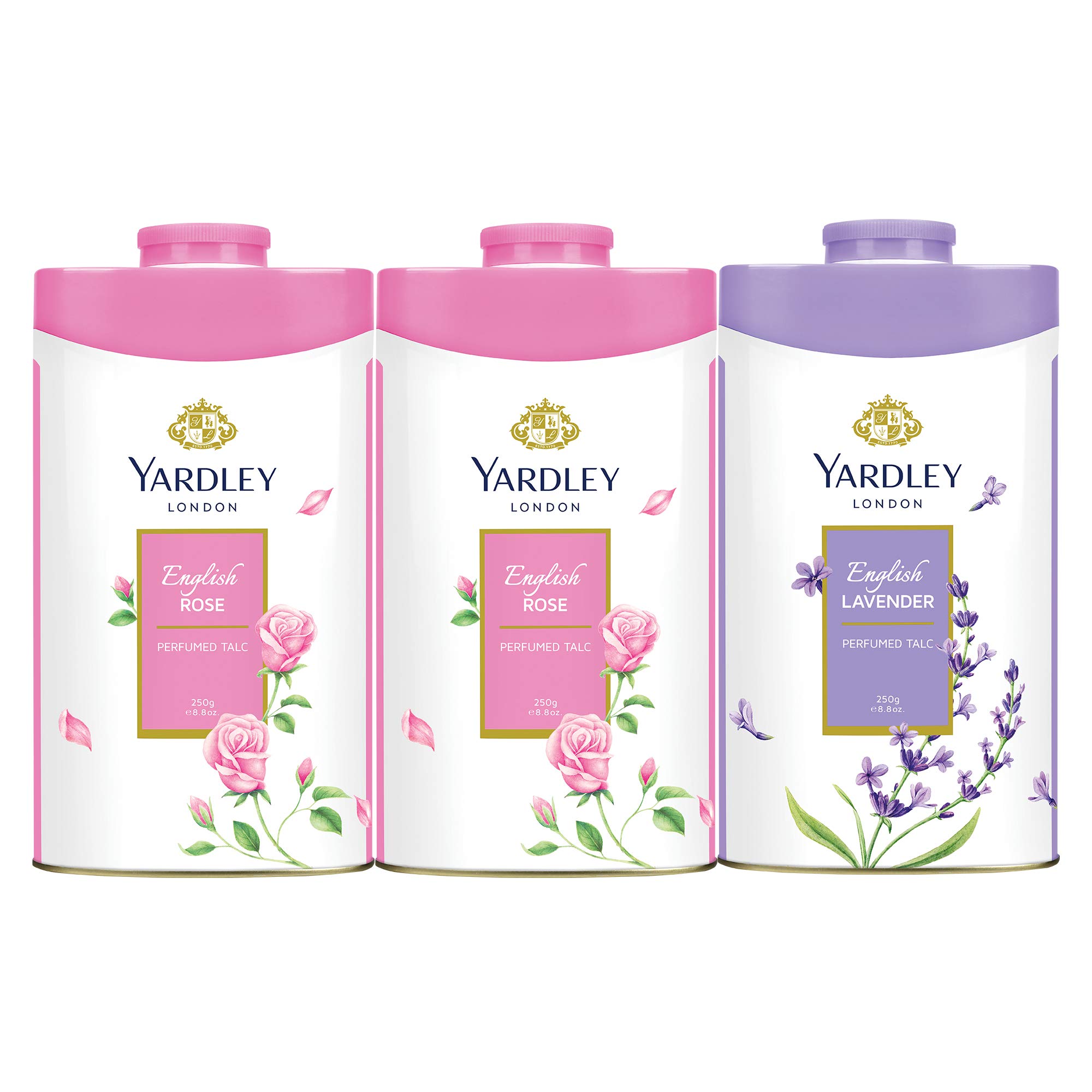 Yardley London Talc Assorted -3x125gm (2 English Rose+Lavender)
