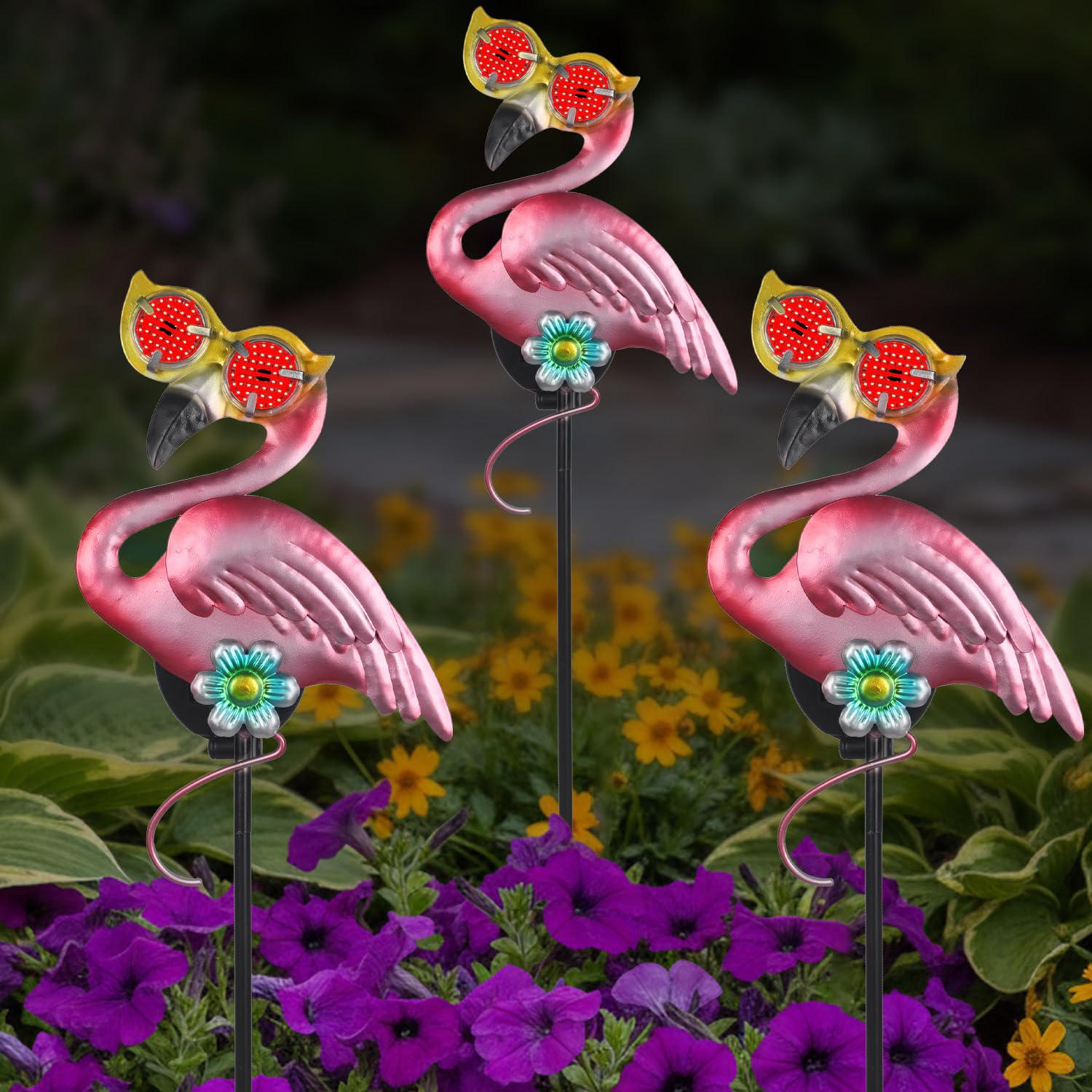 Piquets solaires en forme de flamant rose de 100,8 cm avec globes oculaires mobiles rouges, lampes solaires d'extérieur pour allée, terrasse, pelouse, piquets de jardin