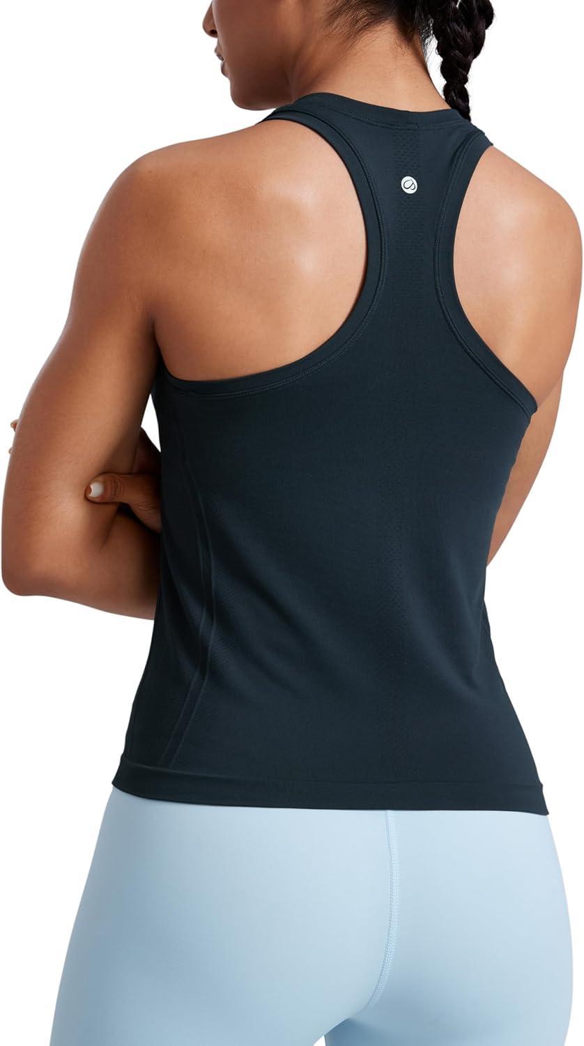 CRZ YOGA Seamless Racerback Tank Tops for Women - Gym Workout Athletic Running Sleeveless Shirts Breathable Scoop Neck