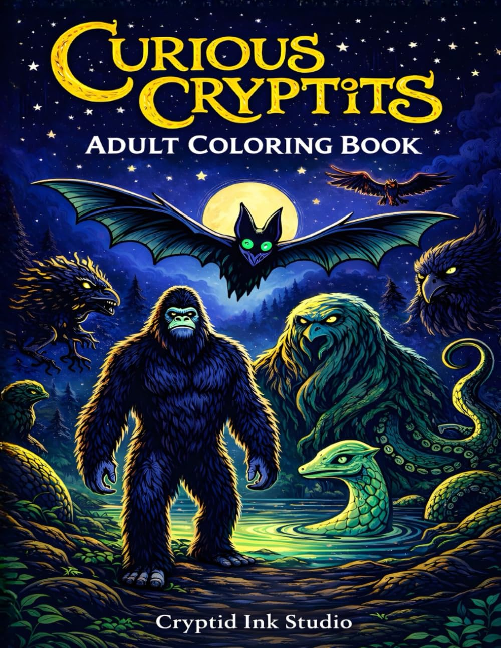 Curious Cryptids Coloring Book: Intricate Mythical Creatures to Color for Adults