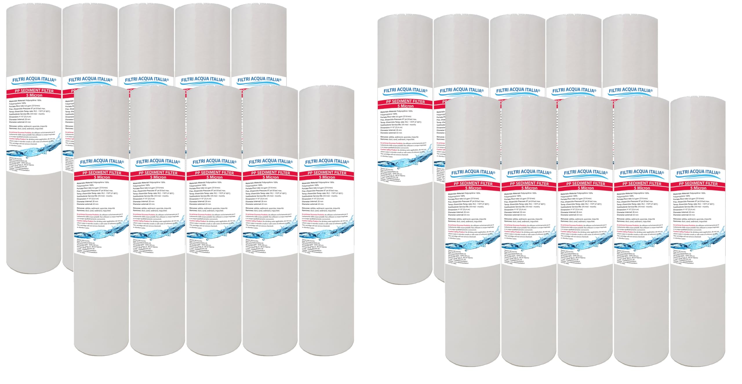 Cartuccia Filtro Acqua Polipropilene A SEDIMENTI 10 Pollici Micron 1 per OSMOSI INVERSA DEPURATORE Acqua Set 20 Pezzi