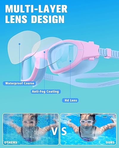 Miniatura 3 de Kids Swim Goggles with Silicone Swim Cap, Swimming Goggles Cap Set for Kids 6-14, Anti-Fog Anti-UV for Boys Girls