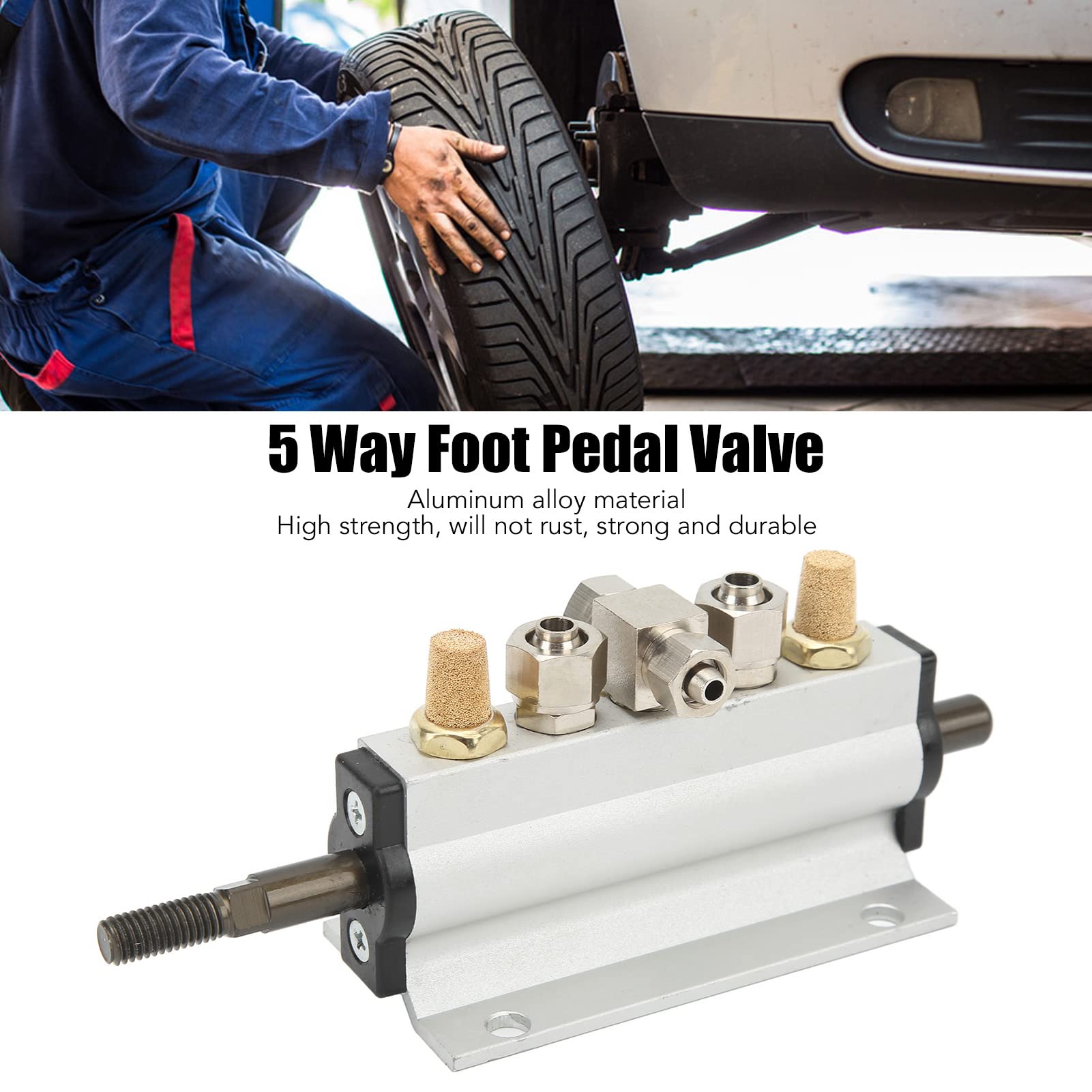 Luqeeg Válvula de Control de Aire del Coche Válvula de Pedal, 5 Vías Válvula de Control de Aire de Pedal para Reemplazar para 10mm 0.39in Máquina Cambiadora de Neumáticos de Diámetro Exterior