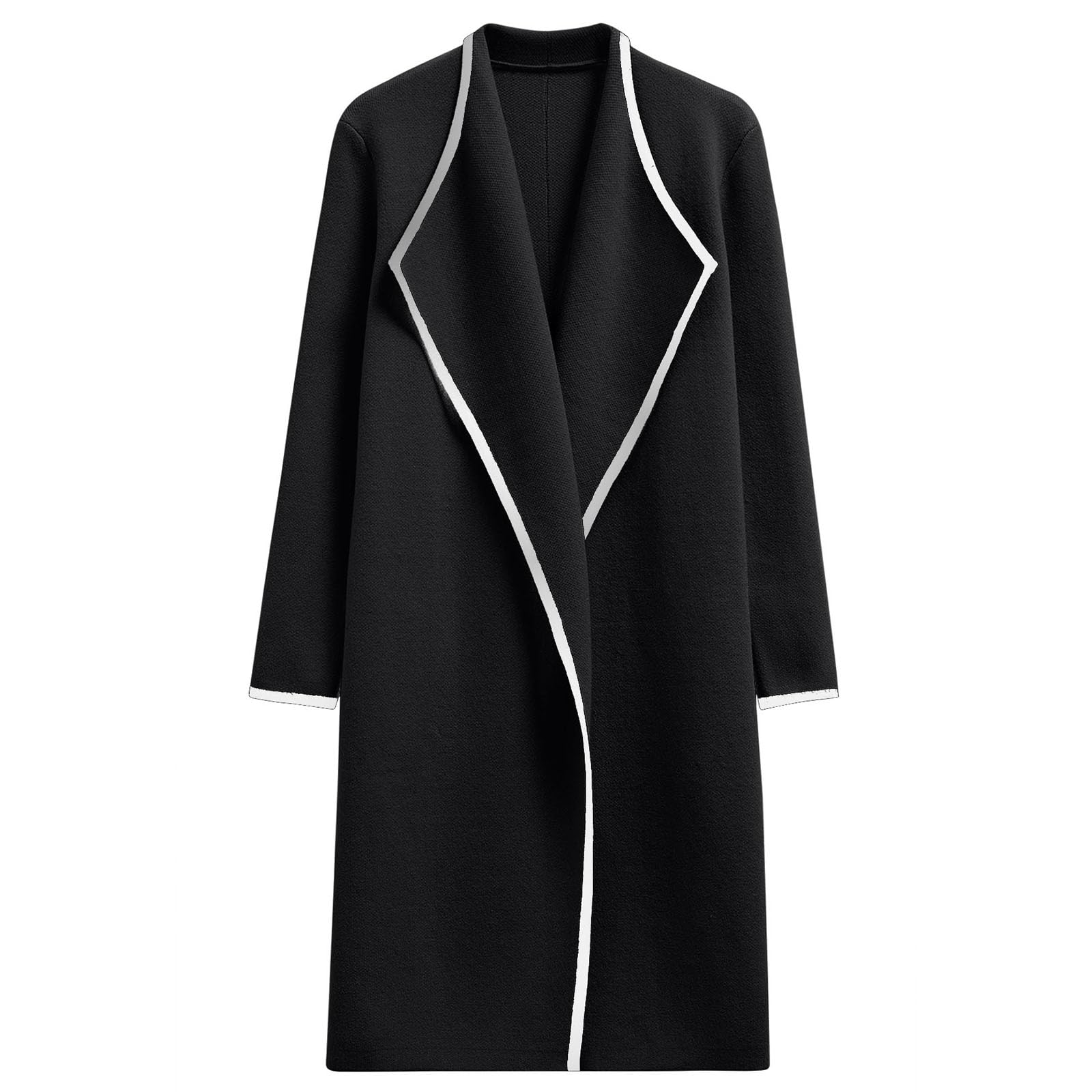 CHICWISH Women Contrast Edge Open Front Knit Cardigan Coat Lightweight Long Cardigans with Pockets