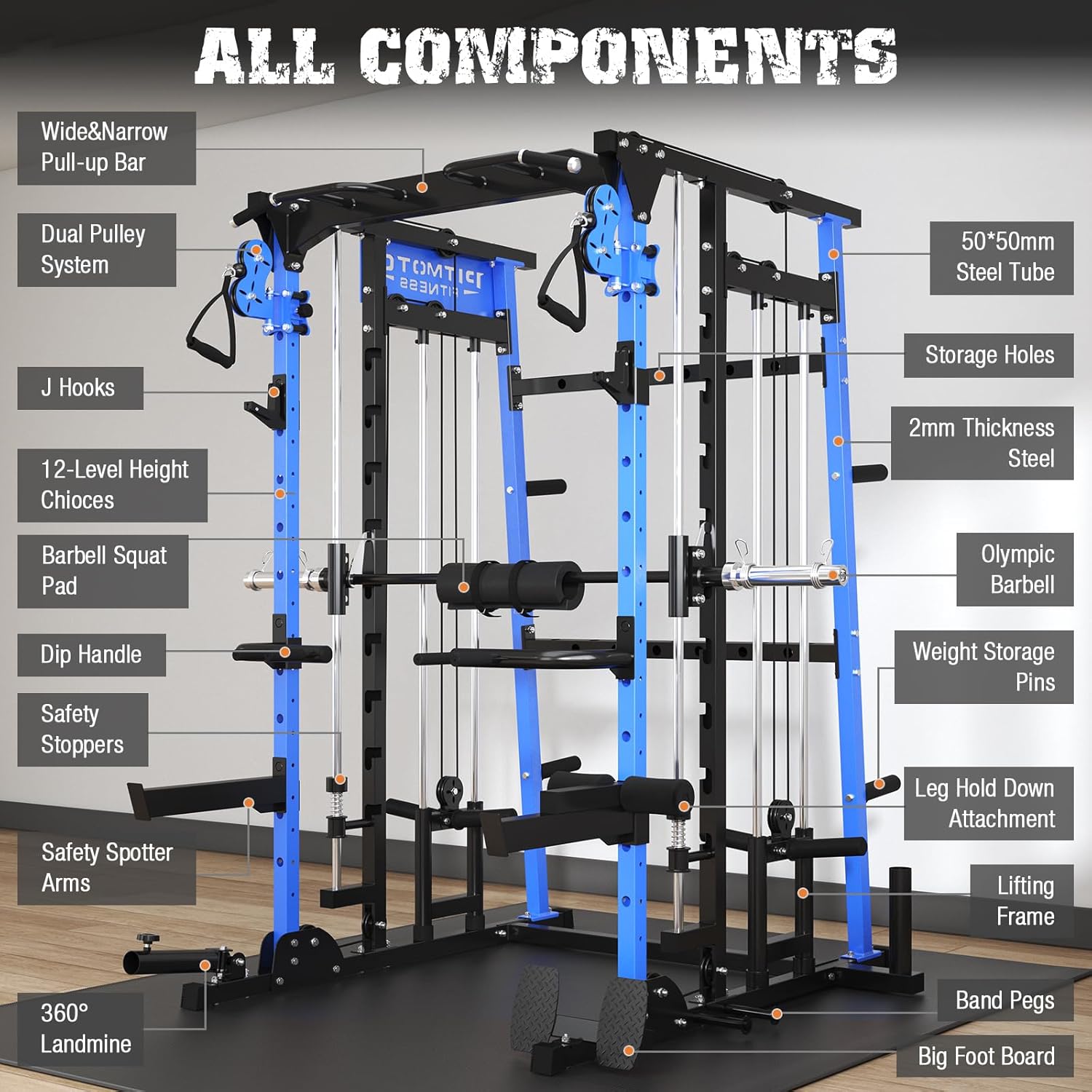 Pitmoto Pitmoto Smith Machine – 2200 LBS Capacity with Dual Pulley System for Strength Training - Image 3