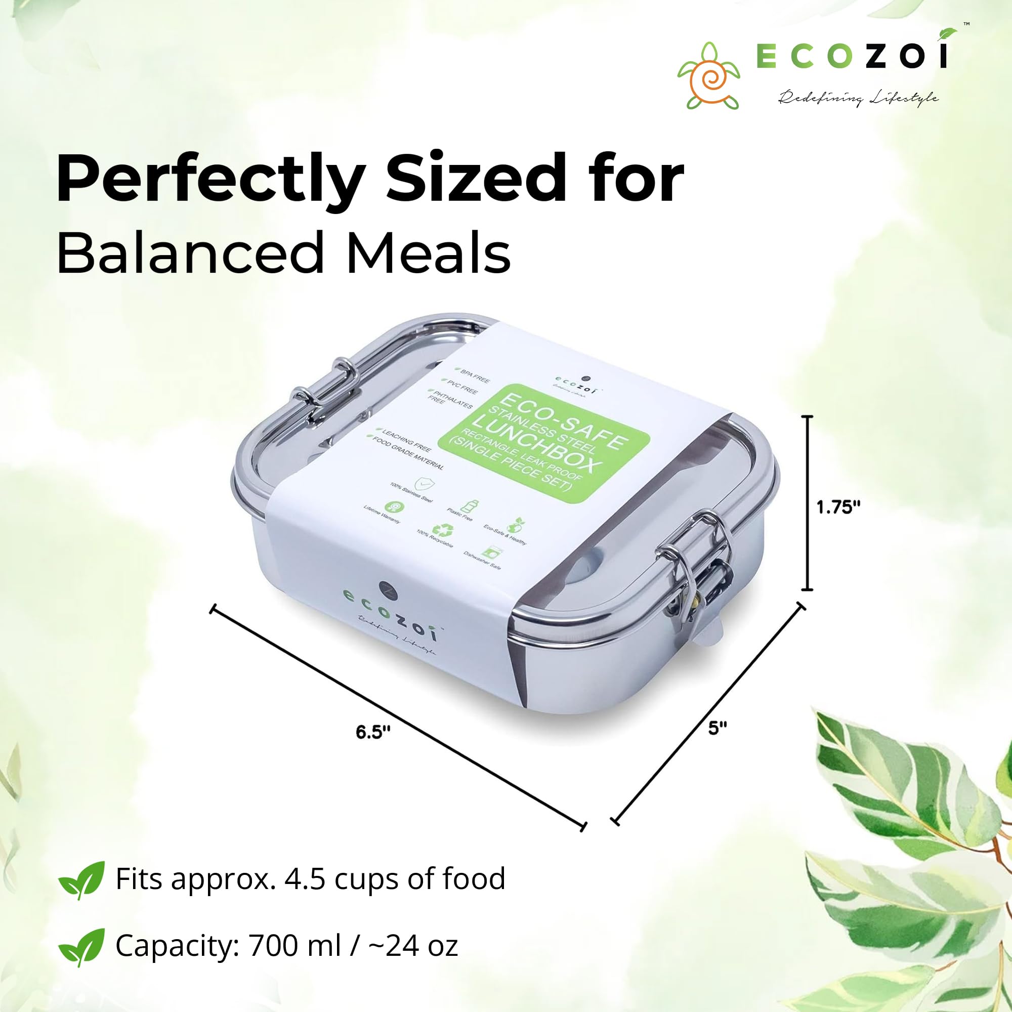 Ecozoi Stainless Steel Lunch Box - Leak Proof & BPA Free -4