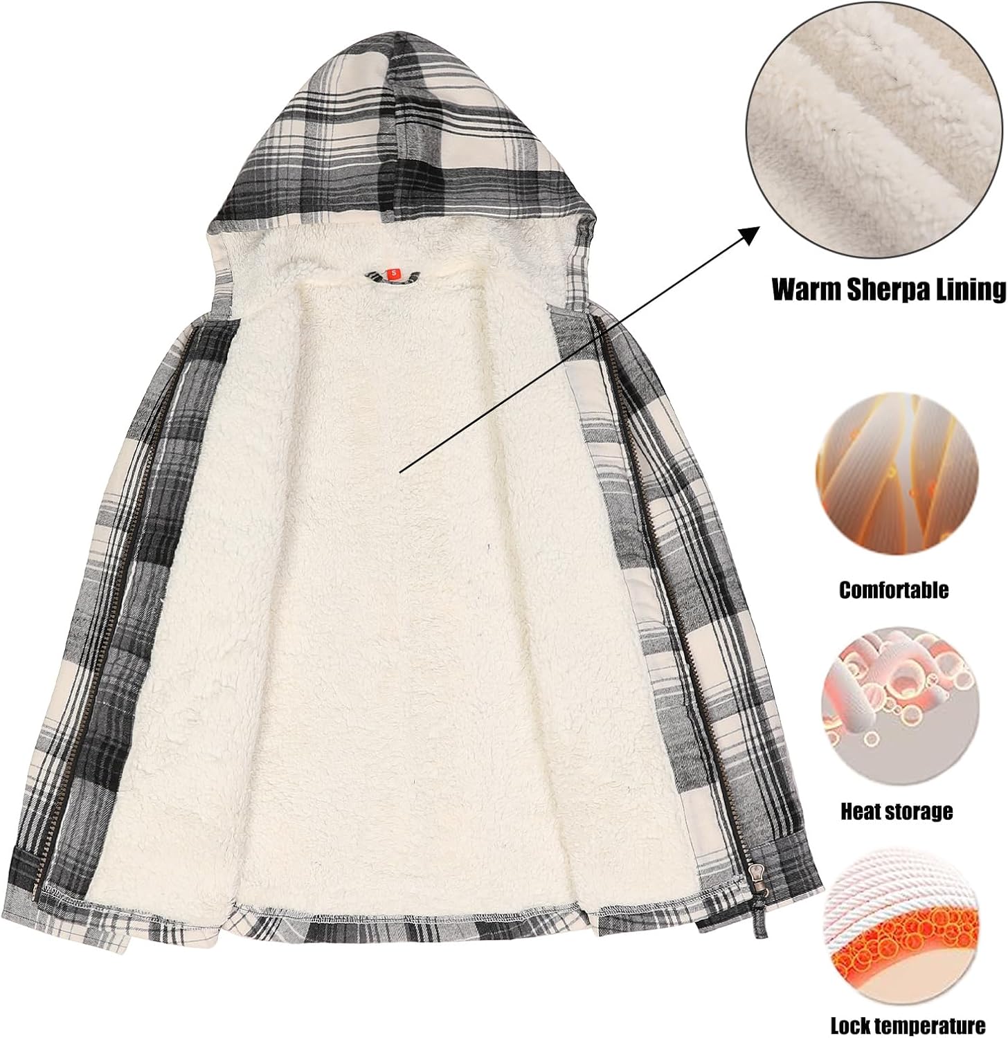 ThCreasa Boys Plaid Flannel Jackets Sherpa Lined Zip Up Long Sleeve Warm Flannel Shirt with Hood - Image 3