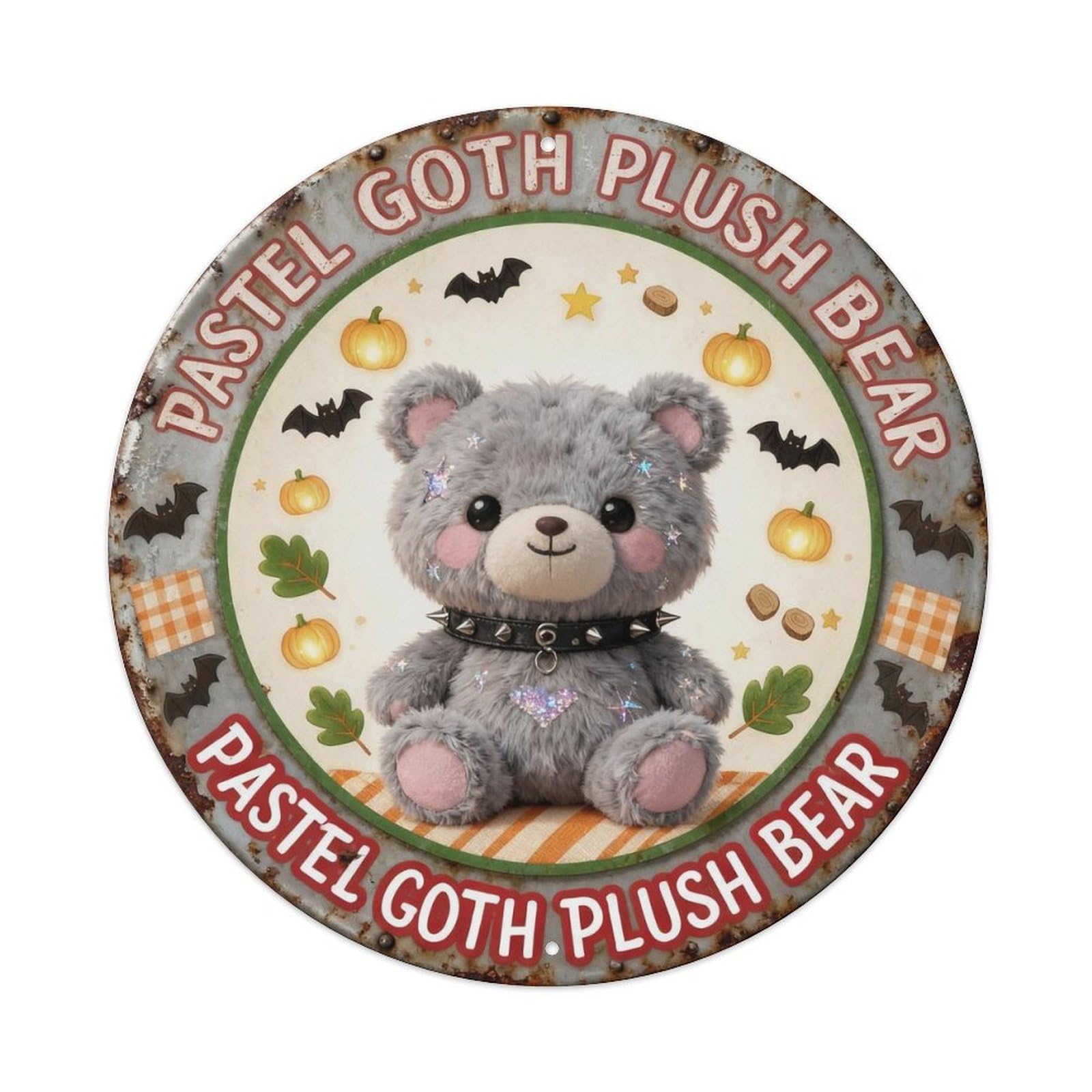 Pastel Goth Plush Bear Metal Tin Sign Plaque