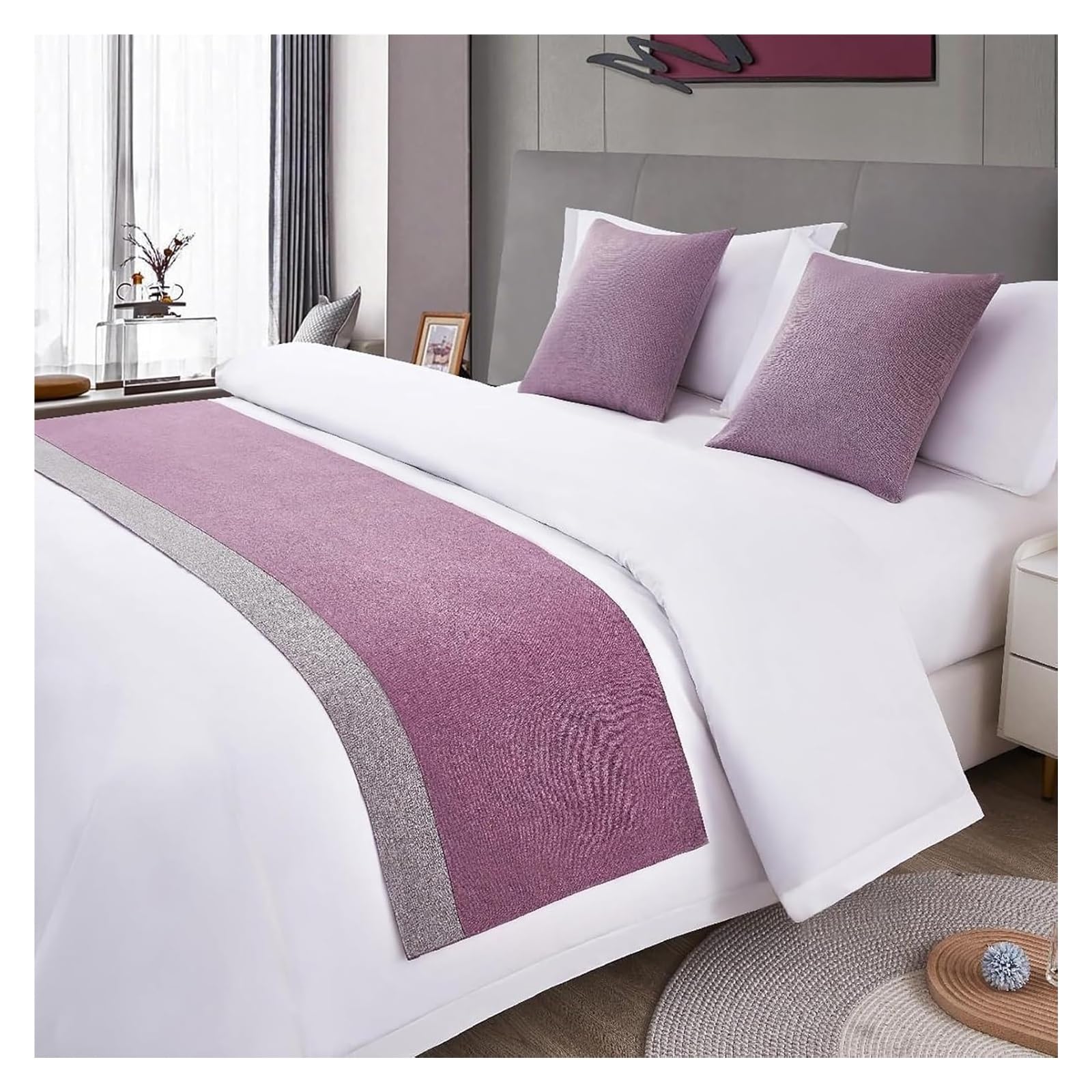 JFGCTYHXY Bed linen throws, Gray Bed Runners Scarves Bicolor Splicing Bedspread Hotel Scarf Bedding Towel Luxury(L,50 * 180cm for 120cm Bed)