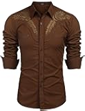 Men's Western Shirts Long Sleeve Embroideres Cowboy Shirts Casual Button Down Shirt