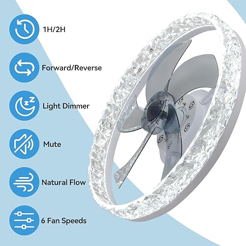 Miniatura 3 de Zenouidle Ventiladores de techo modernos de 20 pulgadas con luces, regulables, de perfil bajo, con control remoto, ventilador de techo empotrado