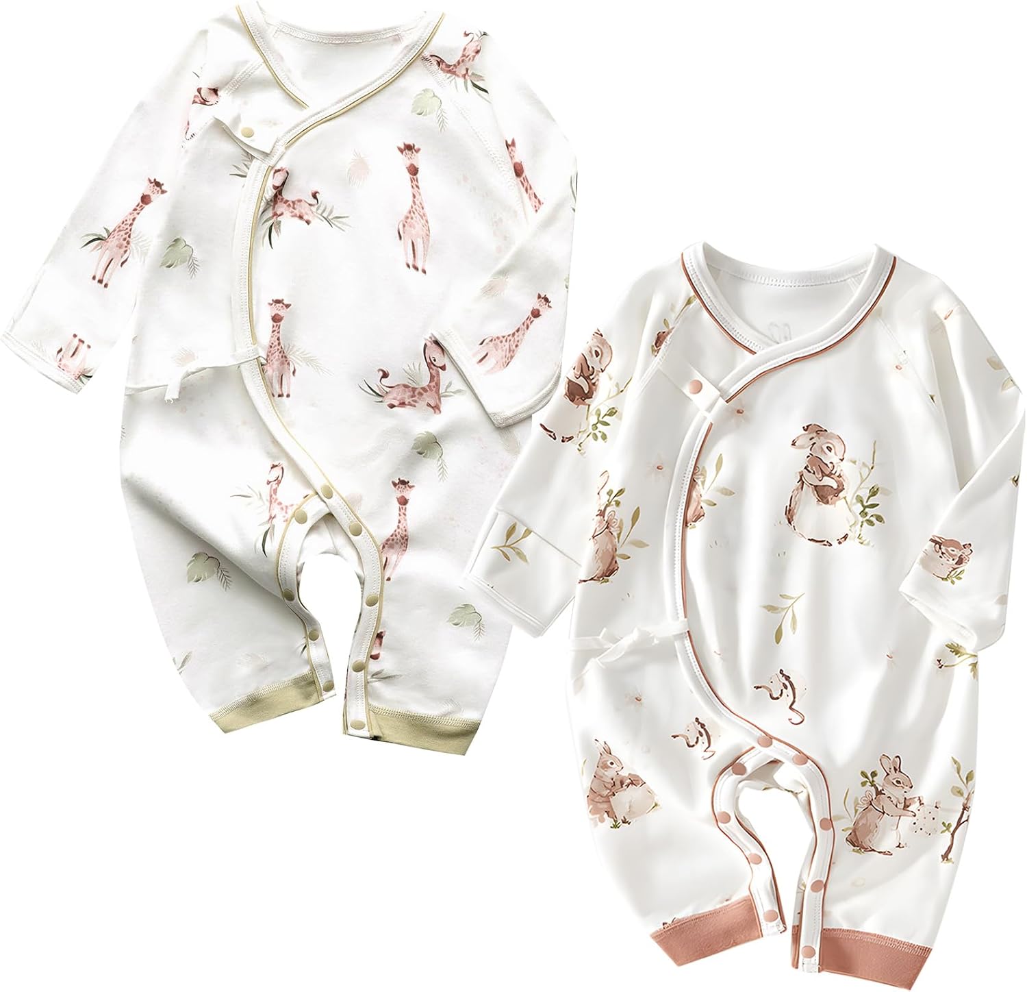 100% Organic Cotton Soft 0-6 Months 2-Piece Unisex Footless Newborn Baby Sleepers Pajamas Romper Boys Girls