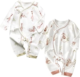 Organic Cotton 0-6M Unisex 2-Pack Newborn Sleepers Pajamas | Ultra Soft, Gender Neutral, Double-Layer Belly Cover, Breathable, Footless, No Shrinking Fading or Pilling Wash After Wash