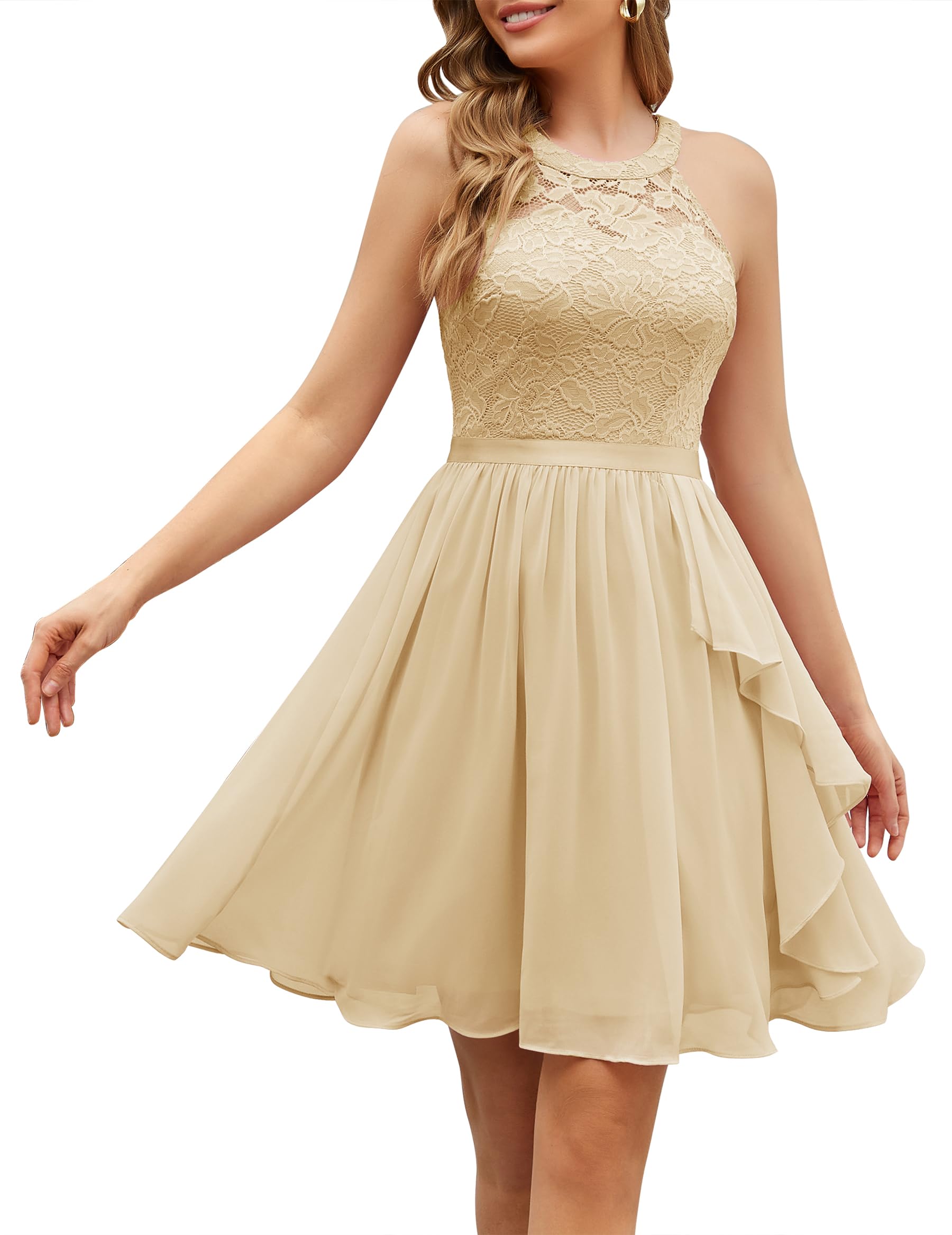 Wedtrend Women's Bridesmaid Dresses, Halter Sleeveless Cocktail Dress Ruffle A Line Short Prom Dress 2026