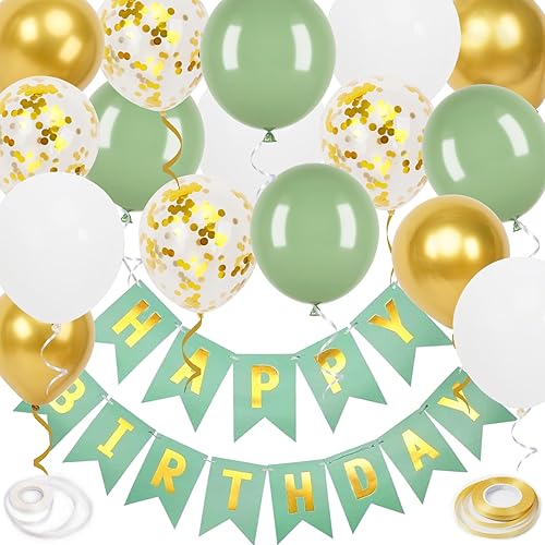 Miniatura 17 de Cartel de feliz cumpleaños, decoración de cumpleaños de oro rosa, 16 globos de 12 pulgadas con 2 cintas para decoración de fiesta de niña y mujer