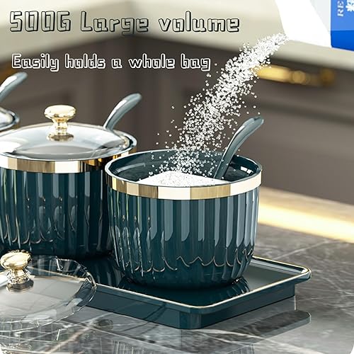 Miniatura 4 de EaldJinysi Juego de 4 cajas de especias de cocina con cuchara medidora de tapa transparente y base antideslizante, para almacenar sal, azúcar,