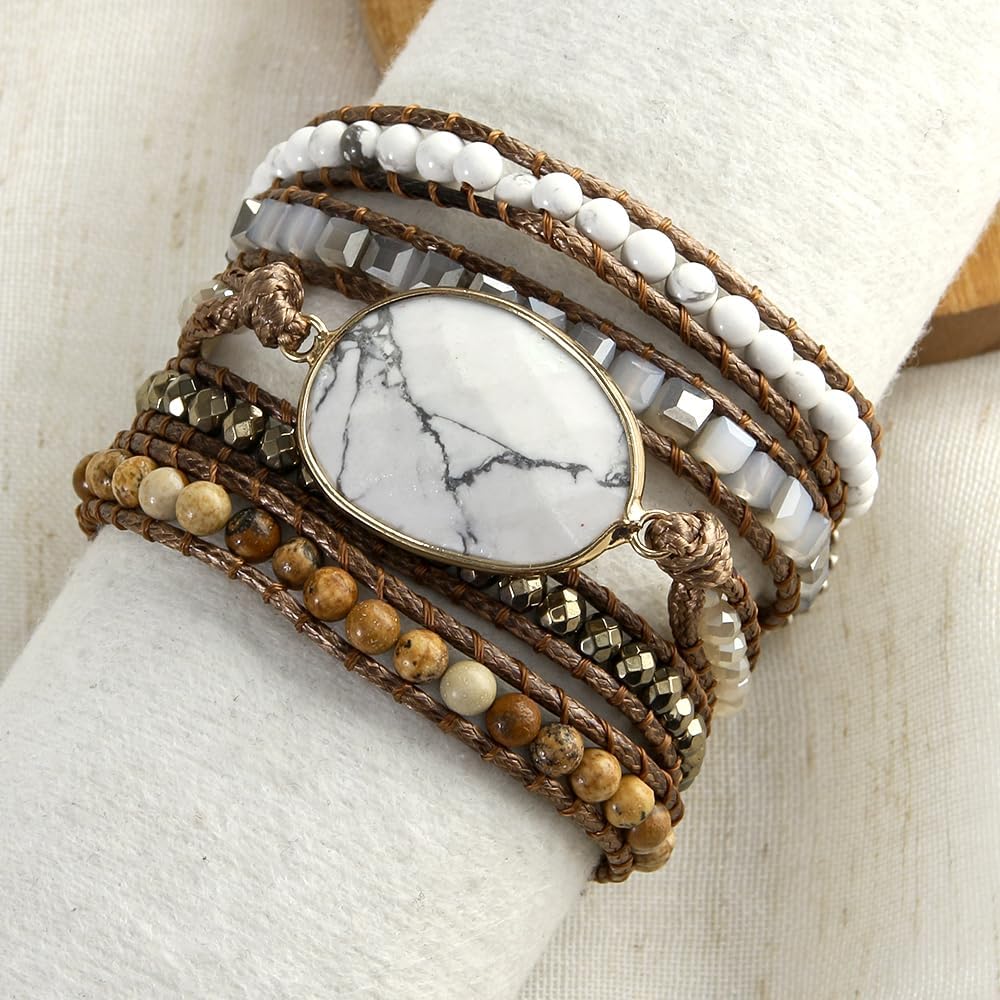 ZOSOJONA Women Wrap Bracelet Boho Natural Jasper Crystal Stone Beads Strand Bracelets